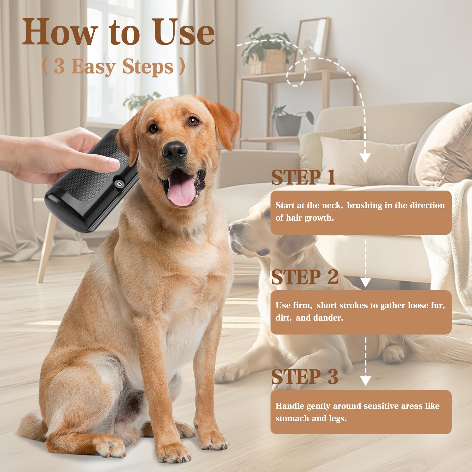 Dog Brush For Shedding, Deshedding Undercoat Brush For Cats & Rabbits  Ergonomic Grooming Tool, Painlessly Removes Loose & Matted Fur For Short Medium Long Haired Pets