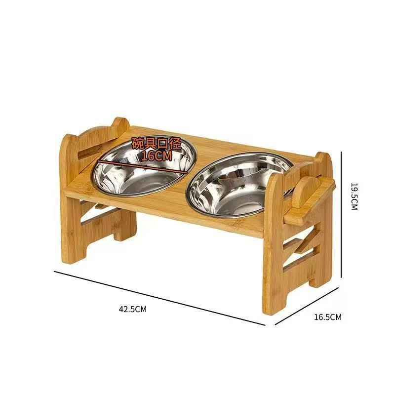 Wooden Cat And Dog Neck-support Feeder In Natural Wood Color