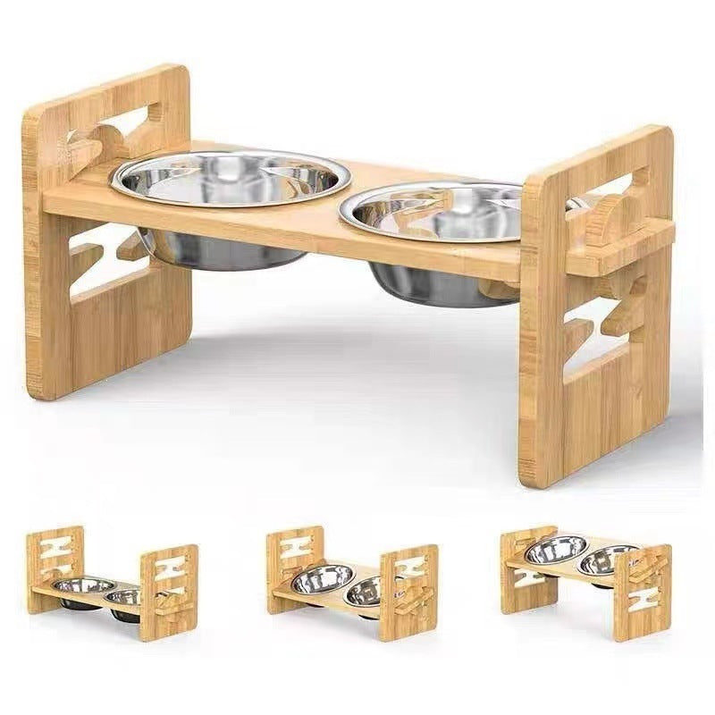 Wooden Cat And Dog Neck-support Feeder In Natural Wood Color