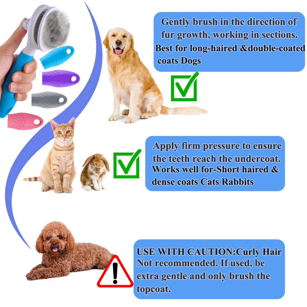 Self Cleaning Slicker Brush - Cat Brush Skin-Friendly Deshedding Grooming Massaging Tool For Long & Short Haired Pets, Cat Hair Brushes Easy Removes Undercoat For Dogs Cats Rabbits