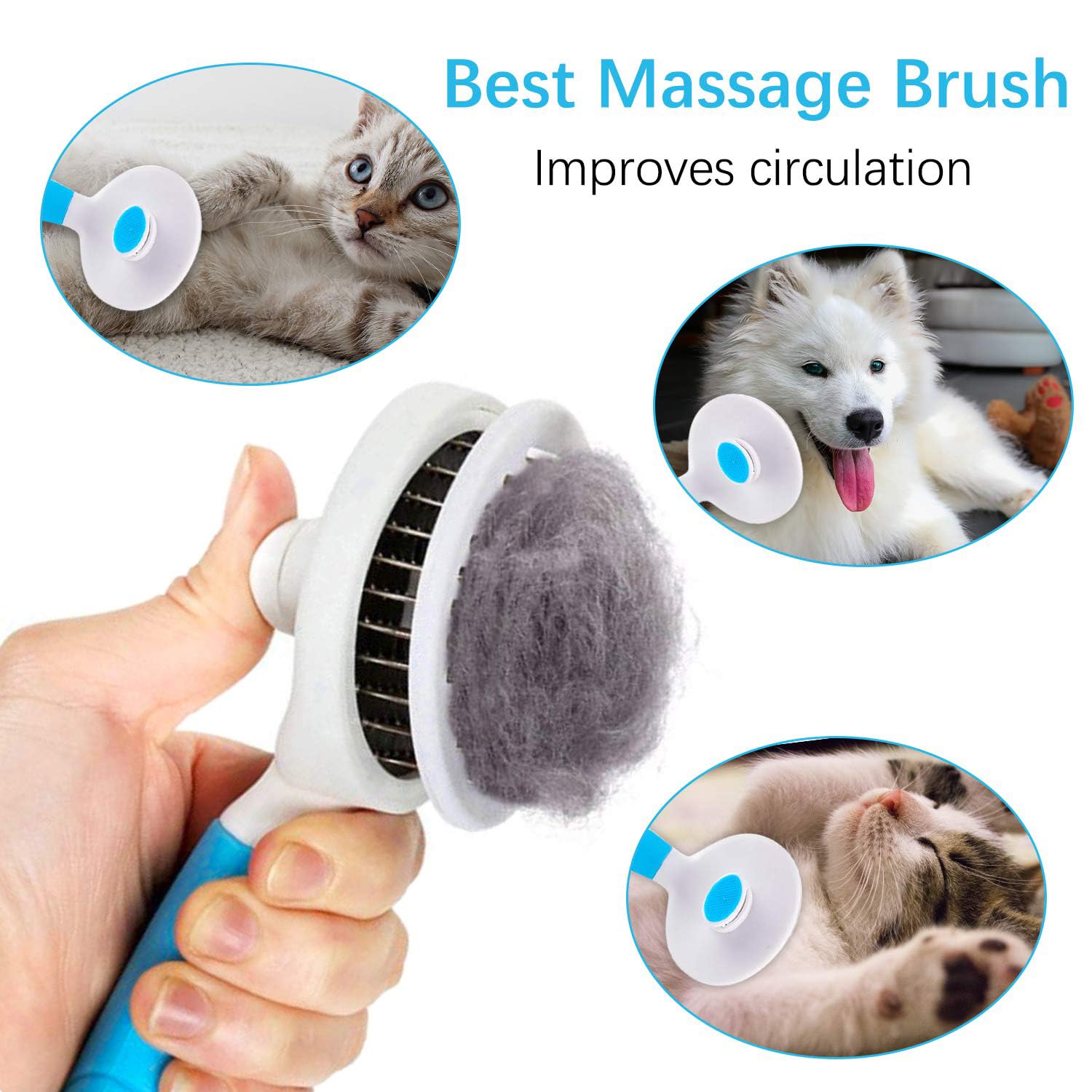 Self Cleaning Slicker Brush - Cat Brush Skin-Friendly Deshedding Grooming Massaging Tool For Long & Short Haired Pets, Cat Hair Brushes Easy Removes Undercoat For Dogs Cats Rabbits